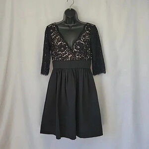 Eliza J. Fit & Flare Lace & Faille Dress Black Size Medium
